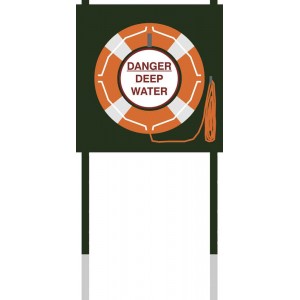 Deluxe Life Buoy Post With Danger Sign, Life Buoy & Floating Line