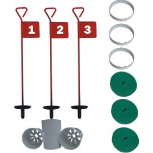 Home Golf Practice Set - 3 Metal Putting Pins & Cups & standard hole cup covers & stabiliser rings